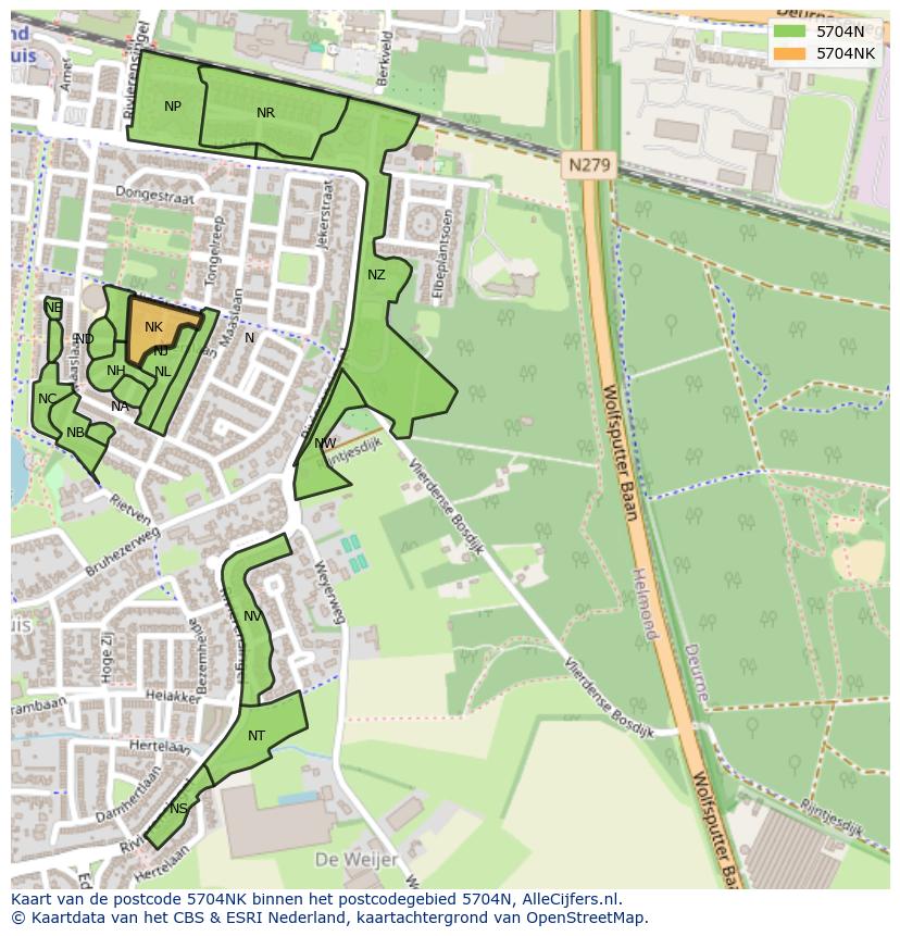 Afbeelding van het postcodegebied 5704 NK op de kaart.