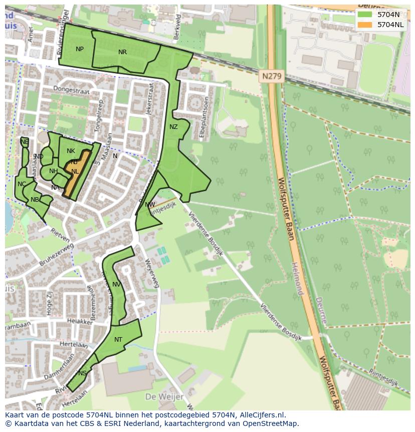 Afbeelding van het postcodegebied 5704 NL op de kaart.