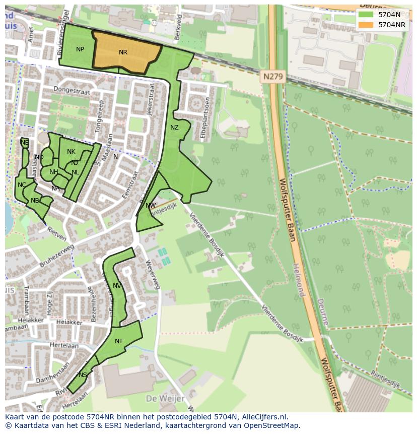 Afbeelding van het postcodegebied 5704 NR op de kaart.