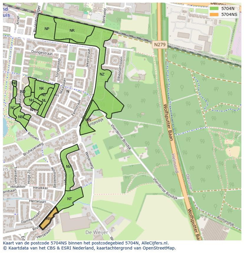 Afbeelding van het postcodegebied 5704 NS op de kaart.