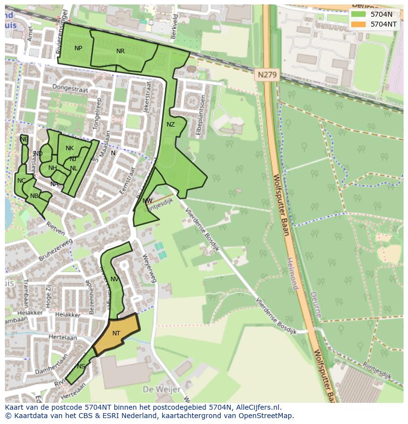 Afbeelding van het postcodegebied 5704 NT op de kaart.