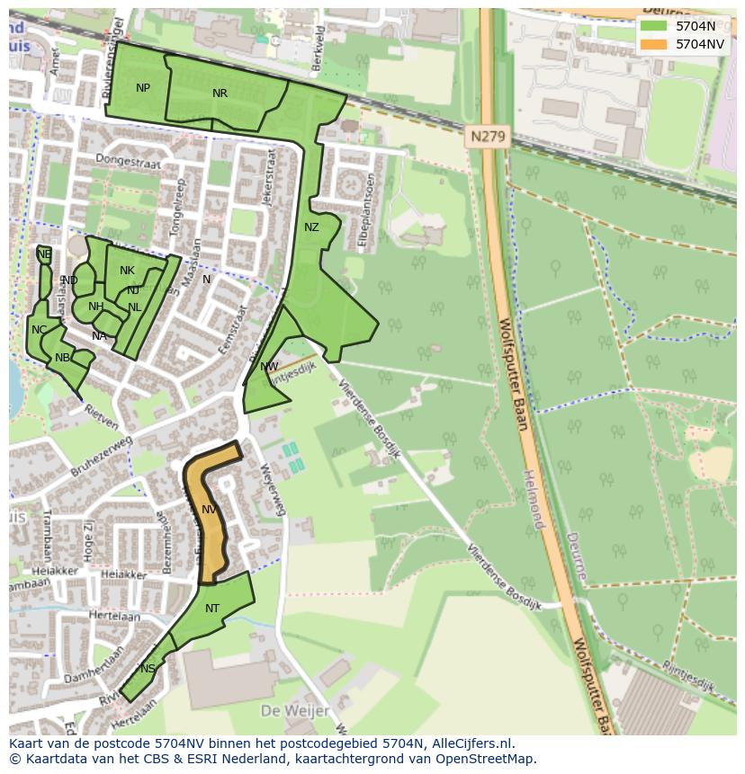 Afbeelding van het postcodegebied 5704 NV op de kaart.
