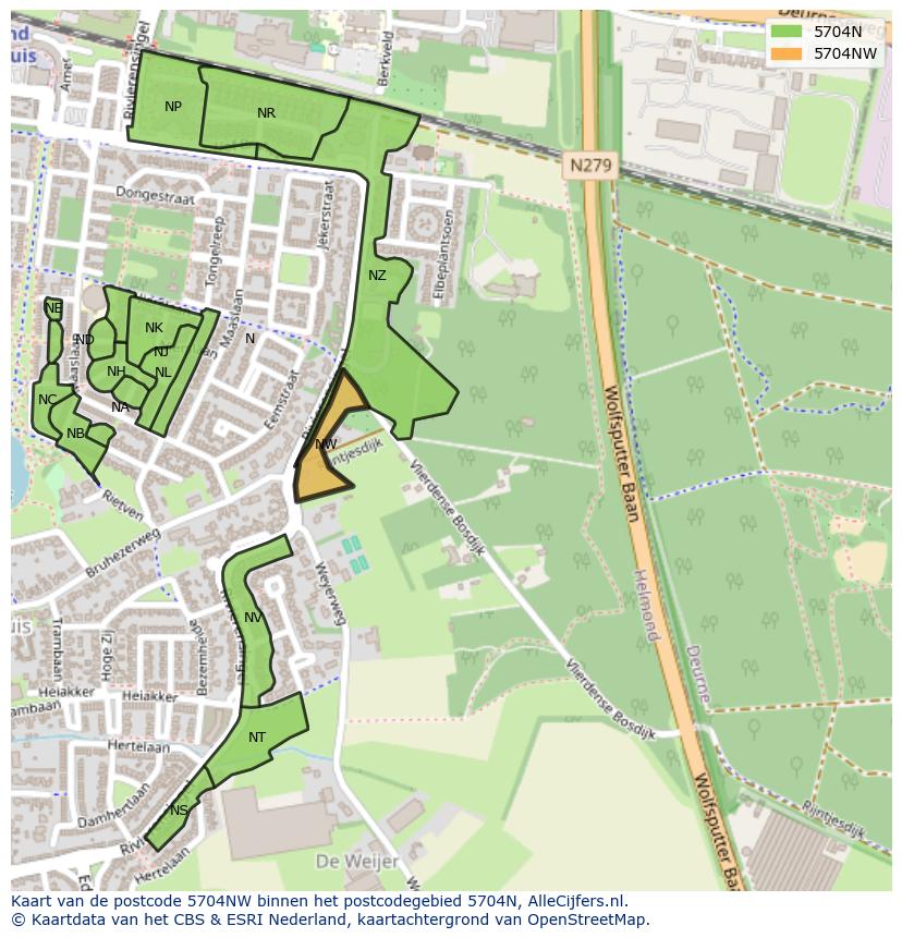 Afbeelding van het postcodegebied 5704 NW op de kaart.