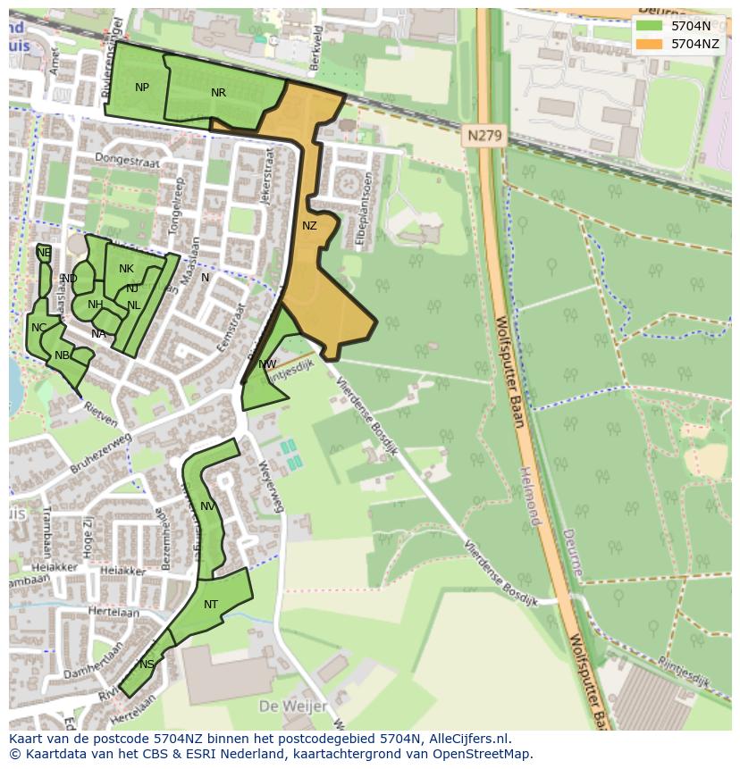 Afbeelding van het postcodegebied 5704 NZ op de kaart.