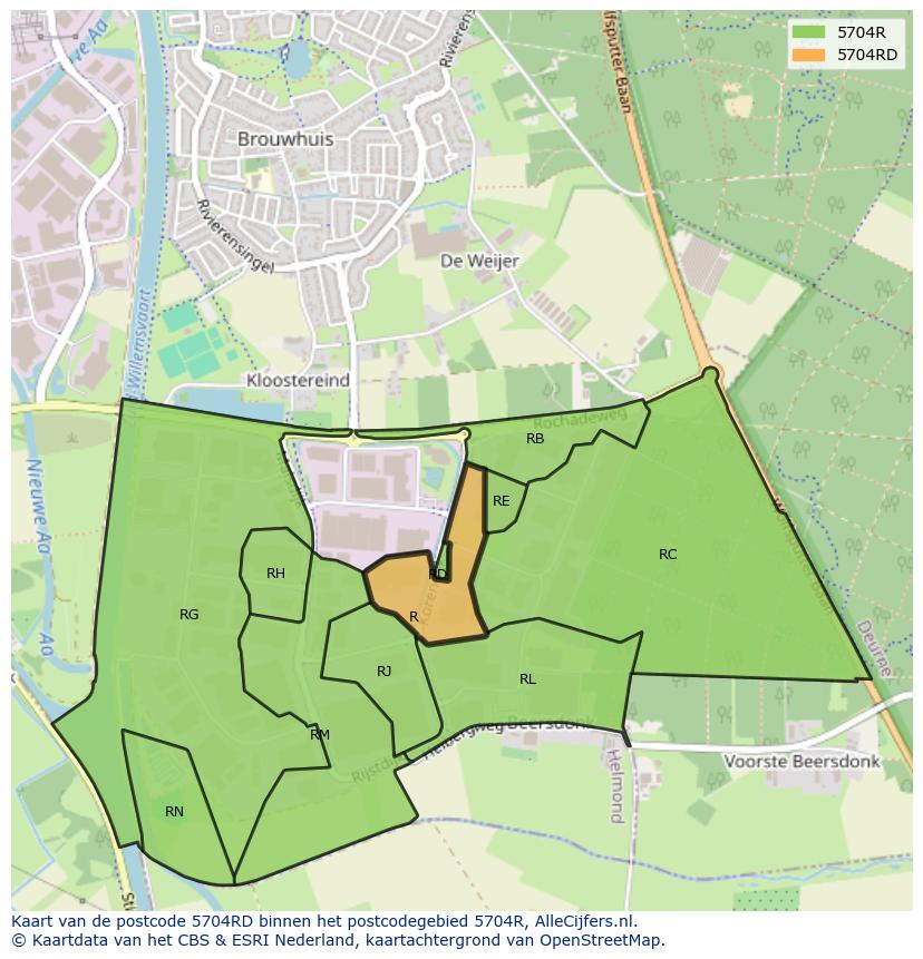 Afbeelding van het postcodegebied 5704 RD op de kaart.