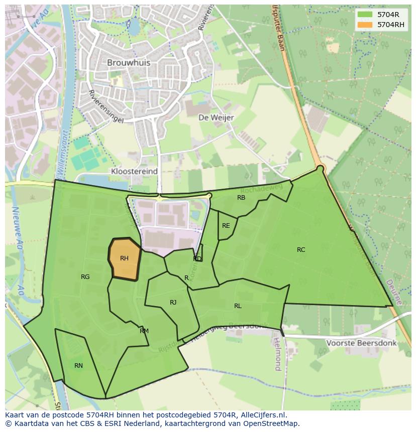 Afbeelding van het postcodegebied 5704 RH op de kaart.