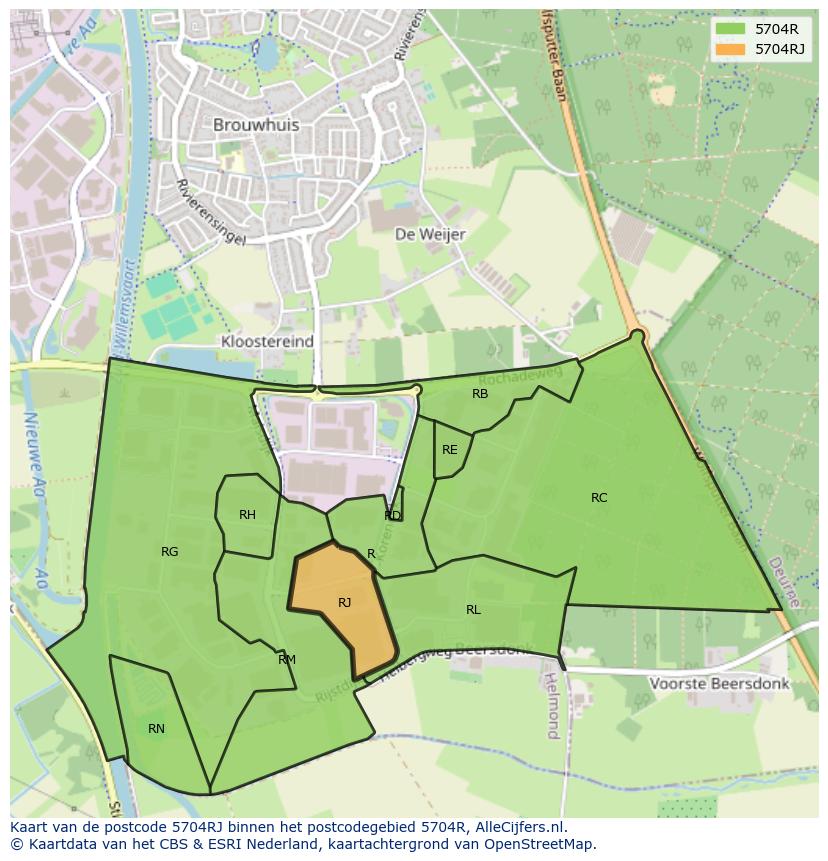Afbeelding van het postcodegebied 5704 RJ op de kaart.
