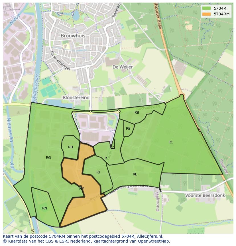 Afbeelding van het postcodegebied 5704 RM op de kaart.