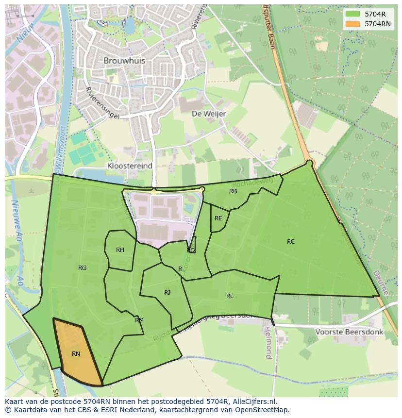 Afbeelding van het postcodegebied 5704 RN op de kaart.