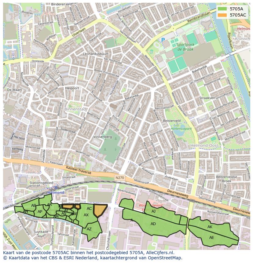 Afbeelding van het postcodegebied 5705 AC op de kaart.