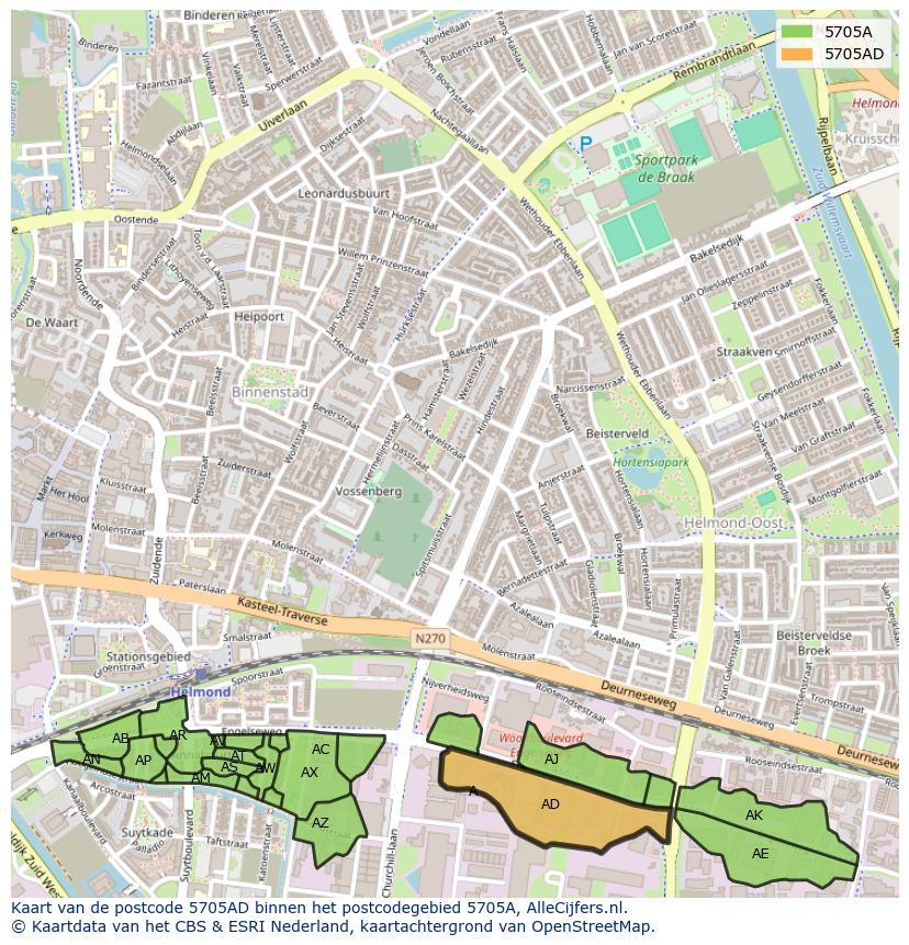 Afbeelding van het postcodegebied 5705 AD op de kaart.