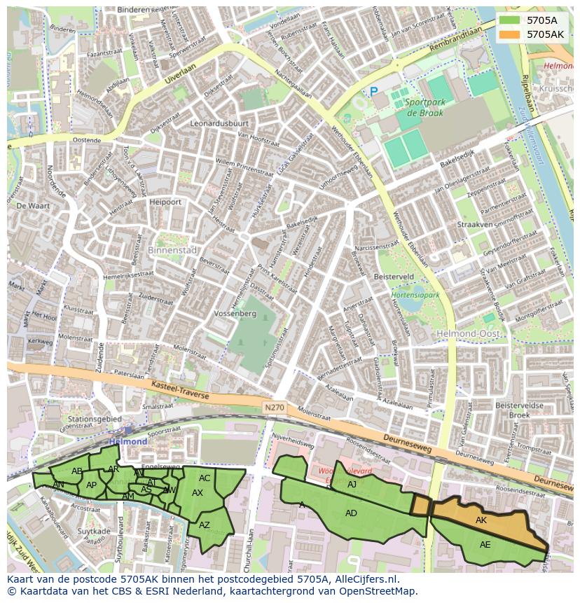 Afbeelding van het postcodegebied 5705 AK op de kaart.