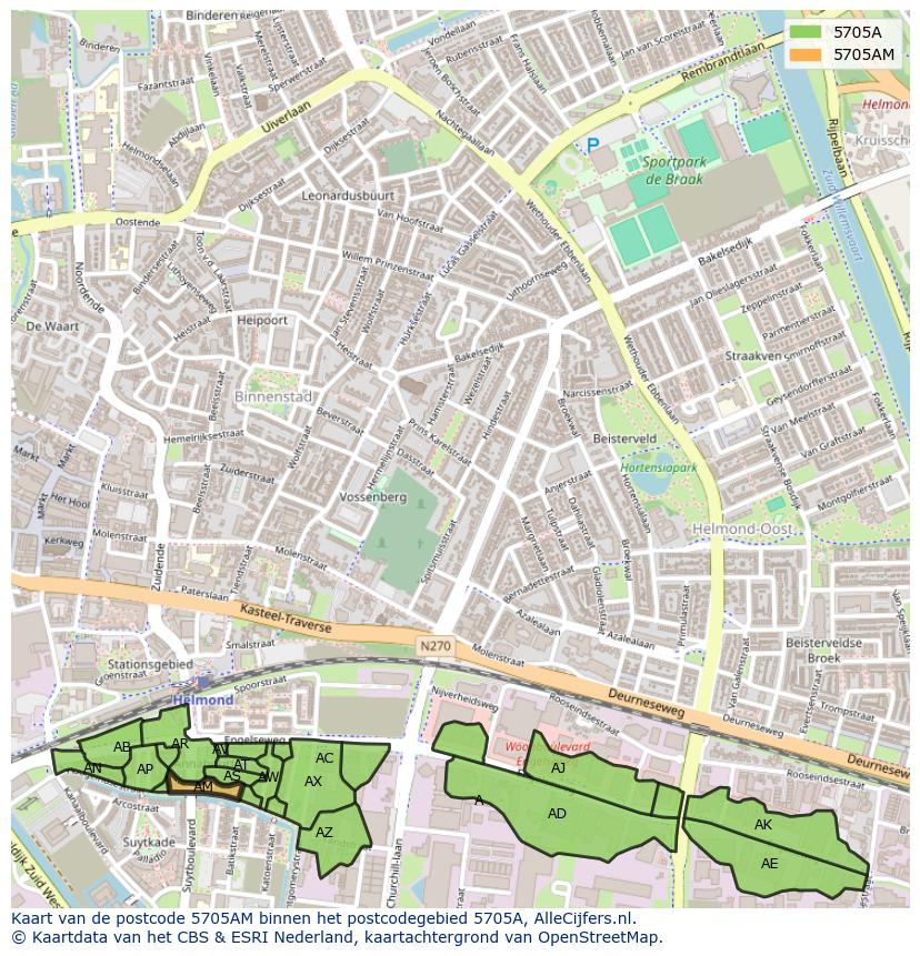 Afbeelding van het postcodegebied 5705 AM op de kaart.