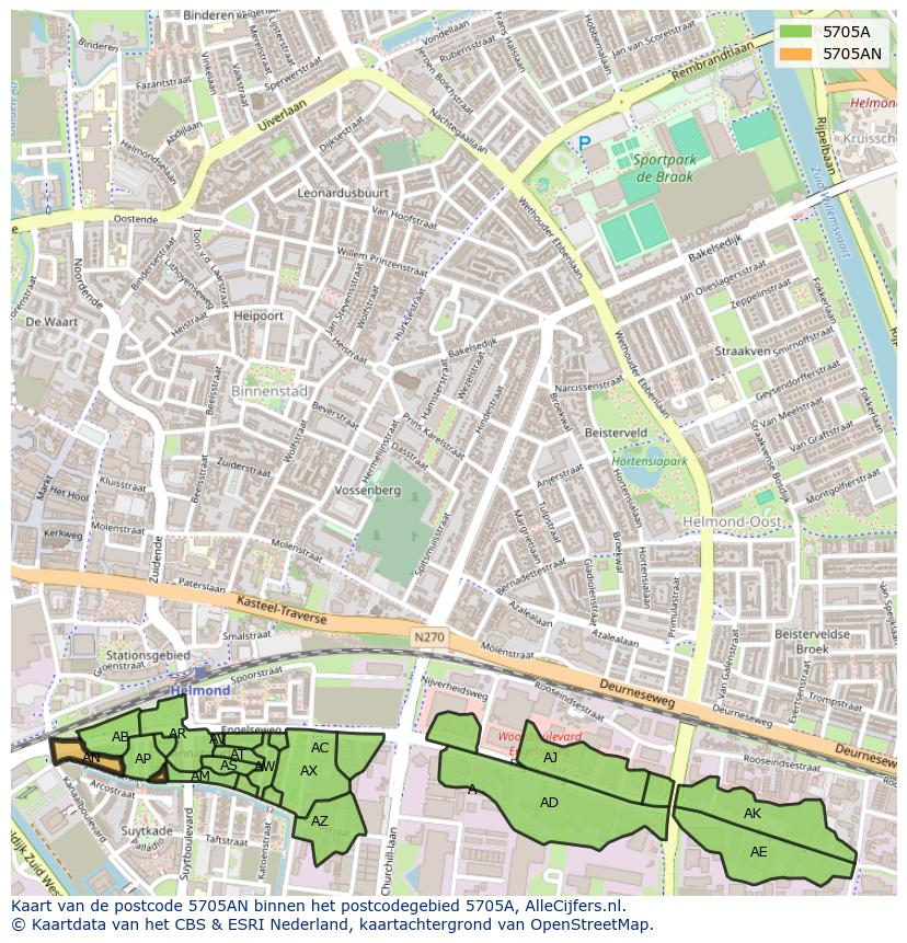Afbeelding van het postcodegebied 5705 AN op de kaart.