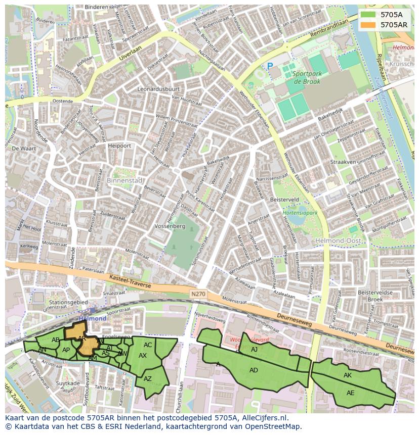 Afbeelding van het postcodegebied 5705 AR op de kaart.