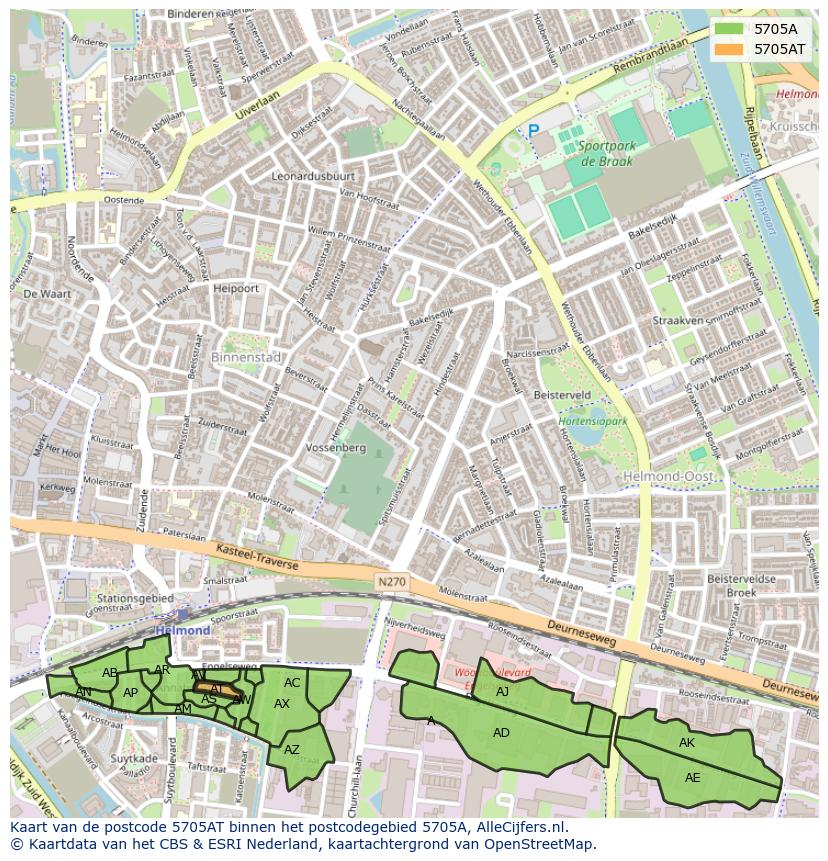 Afbeelding van het postcodegebied 5705 AT op de kaart.