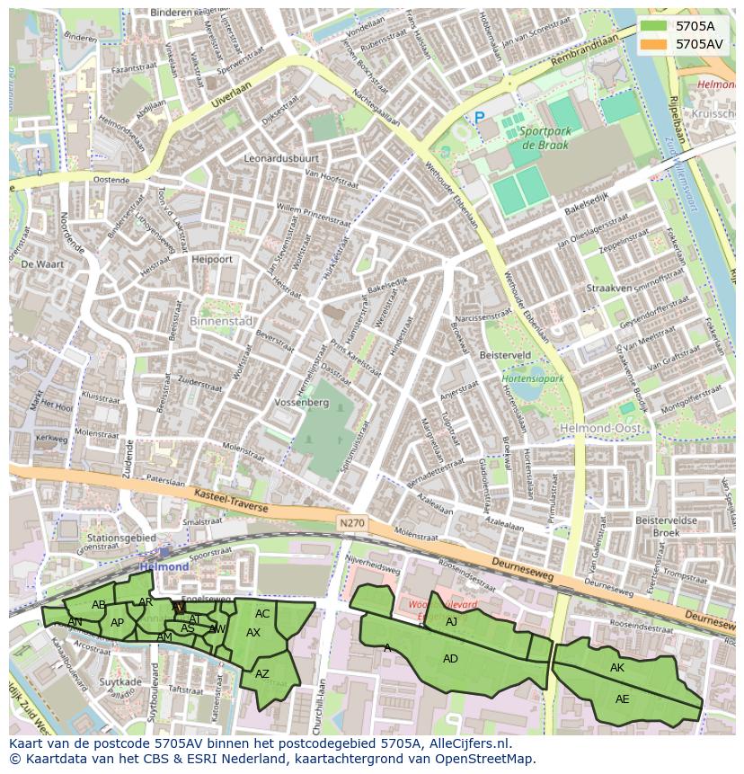 Afbeelding van het postcodegebied 5705 AV op de kaart.