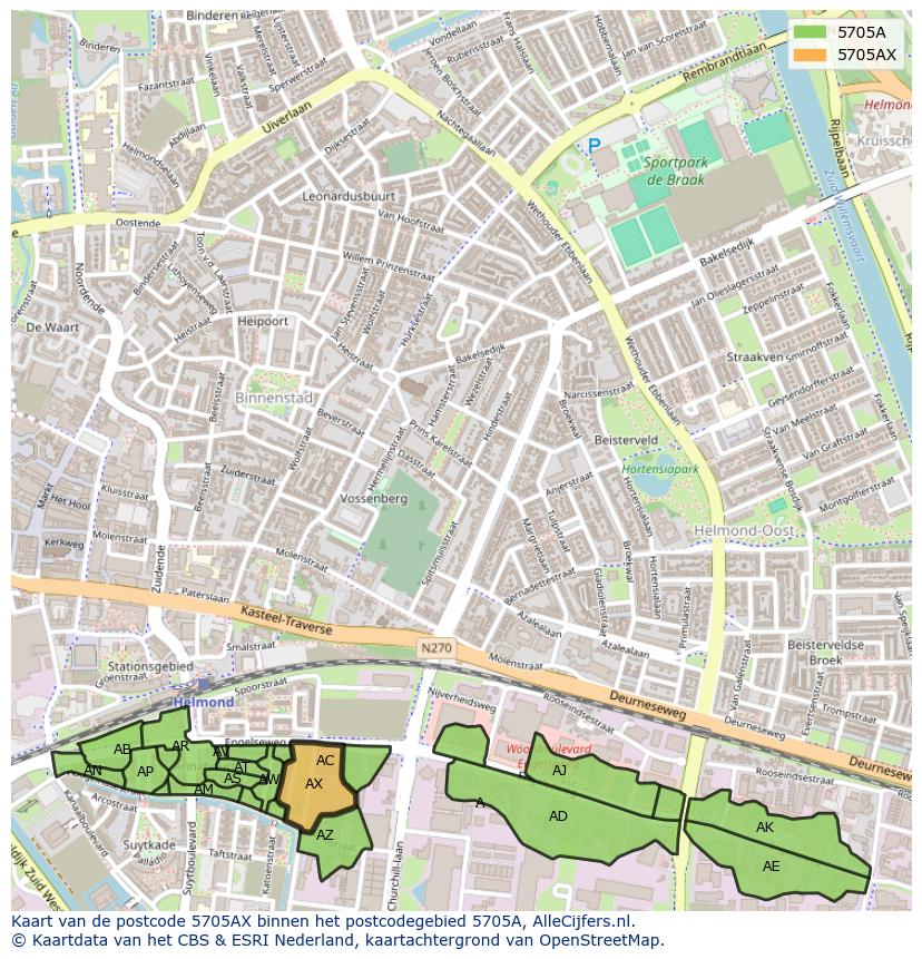 Afbeelding van het postcodegebied 5705 AX op de kaart.