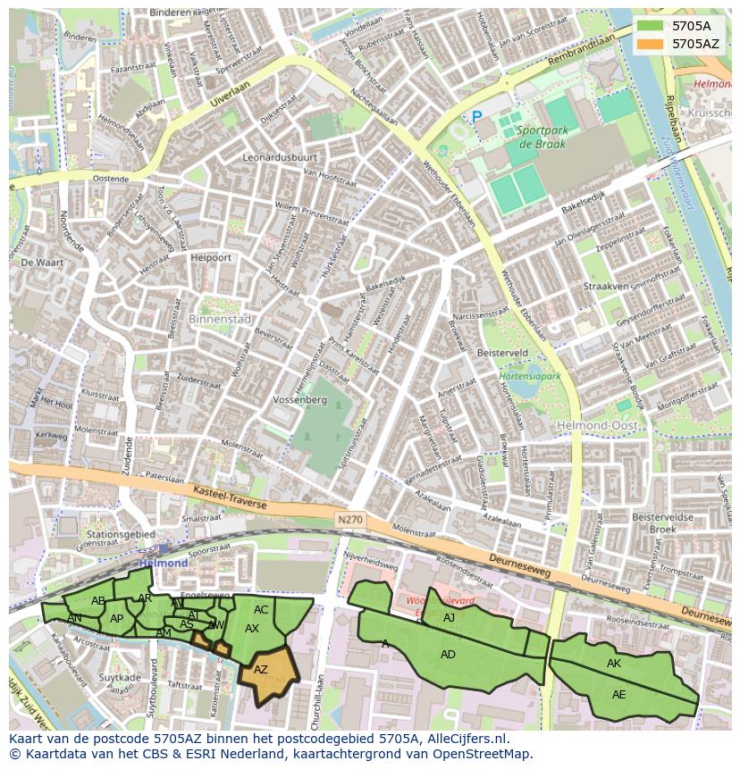 Afbeelding van het postcodegebied 5705 AZ op de kaart.