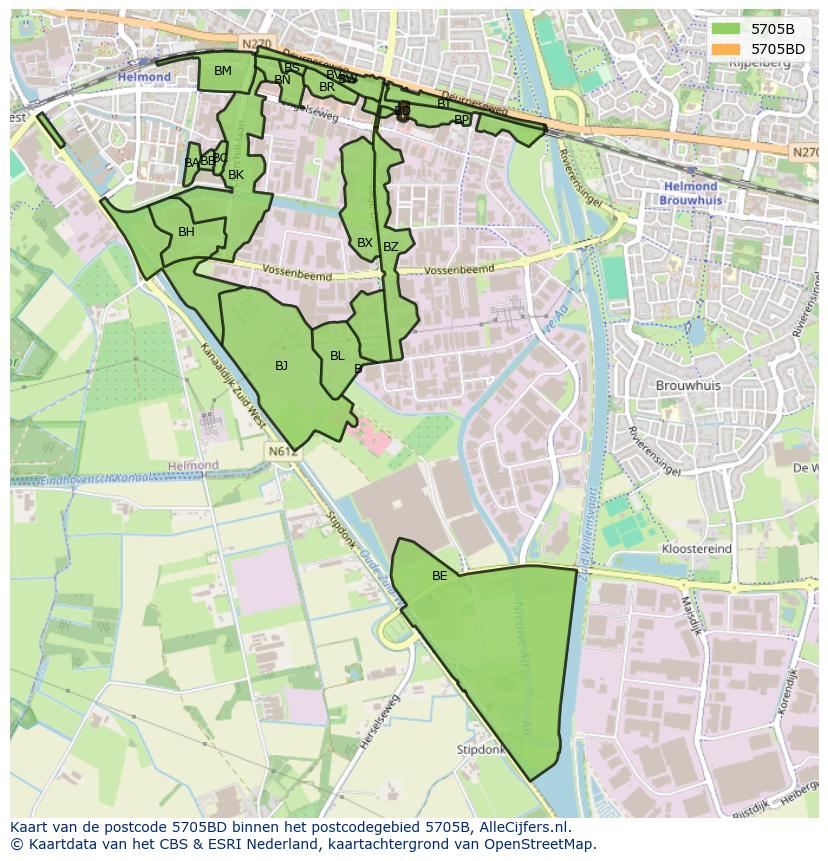 Afbeelding van het postcodegebied 5705 BD op de kaart.