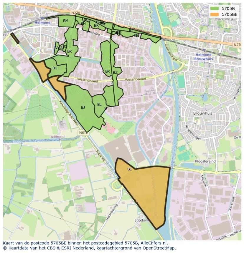 Afbeelding van het postcodegebied 5705 BE op de kaart.