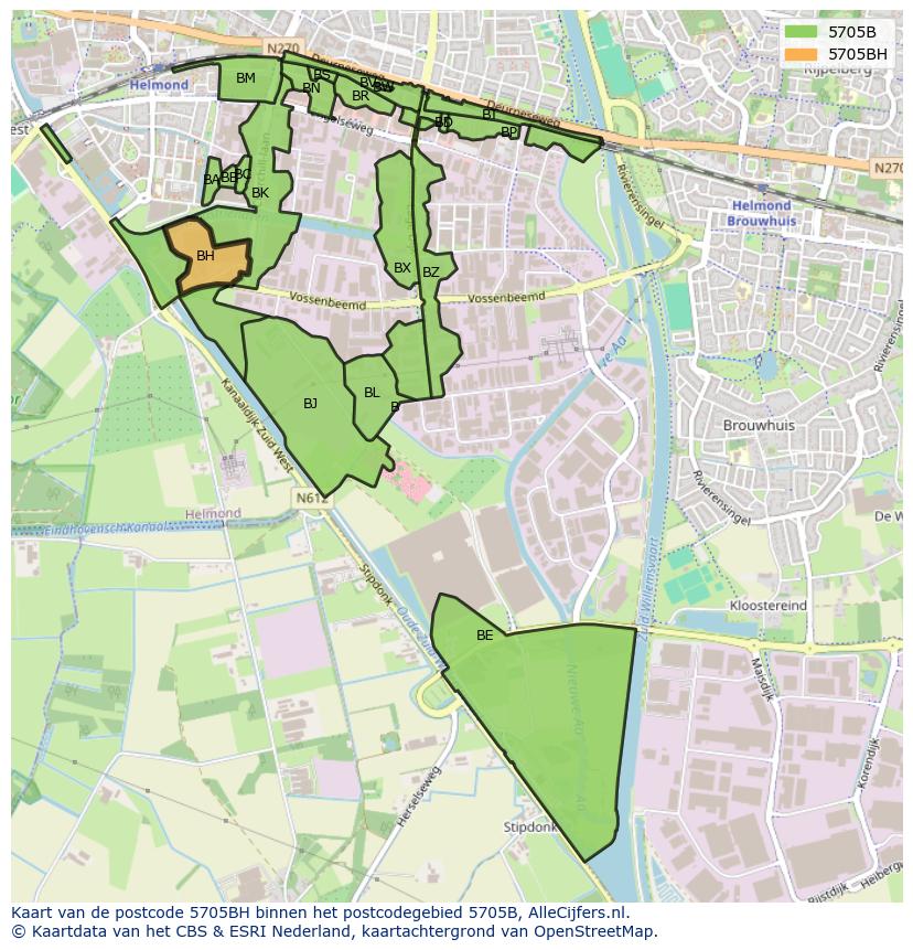 Afbeelding van het postcodegebied 5705 BH op de kaart.