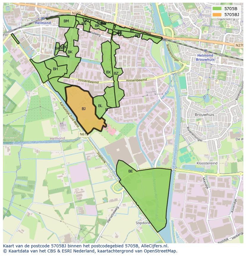 Afbeelding van het postcodegebied 5705 BJ op de kaart.