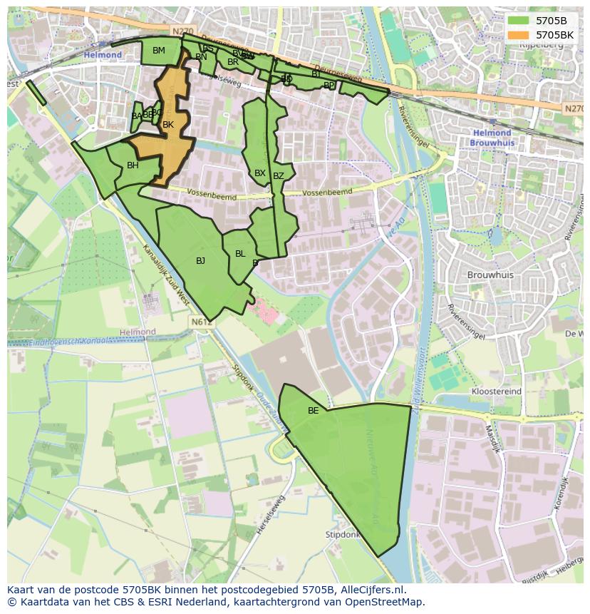 Afbeelding van het postcodegebied 5705 BK op de kaart.