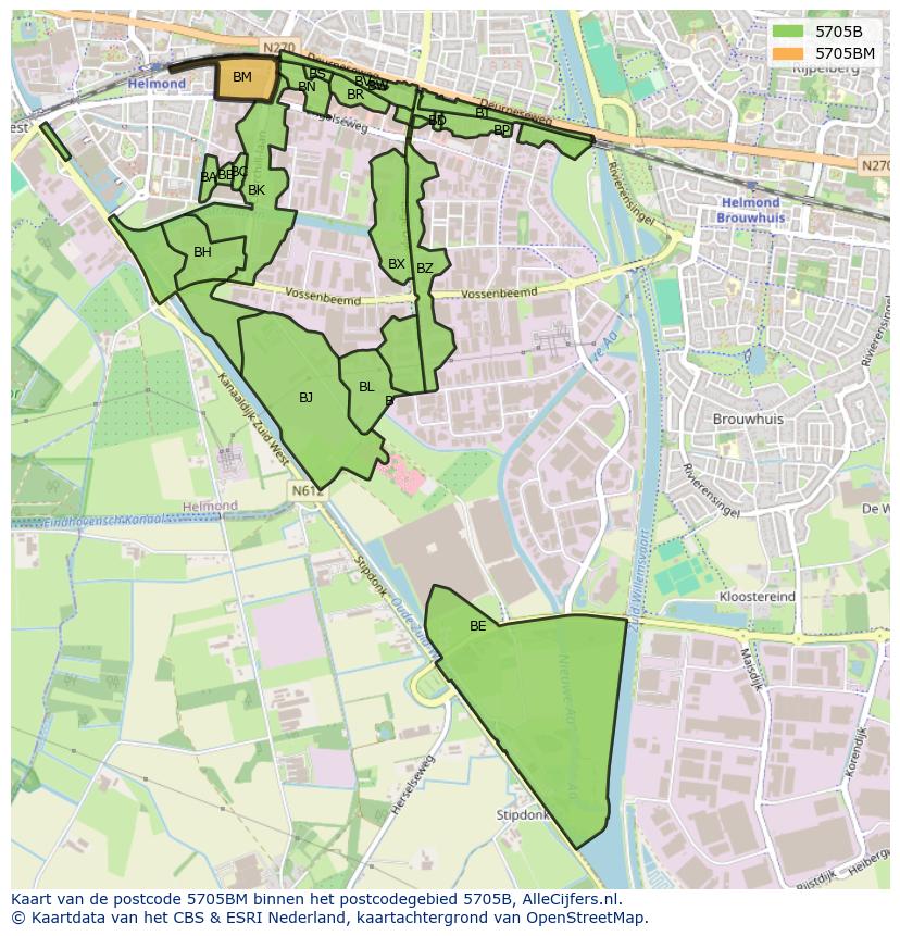Afbeelding van het postcodegebied 5705 BM op de kaart.