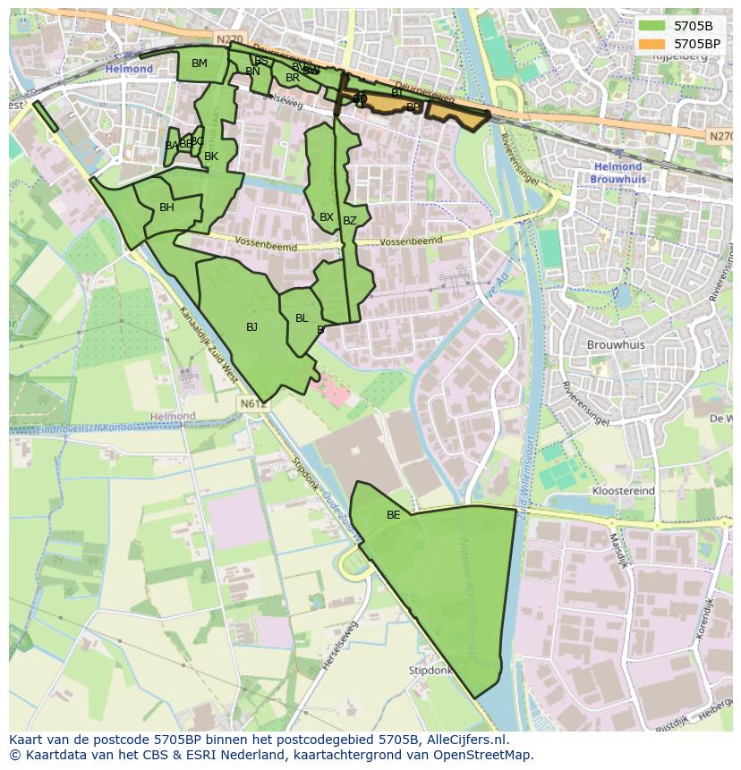 Afbeelding van het postcodegebied 5705 BP op de kaart.