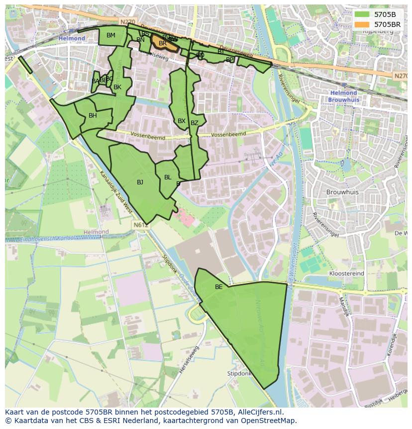 Afbeelding van het postcodegebied 5705 BR op de kaart.