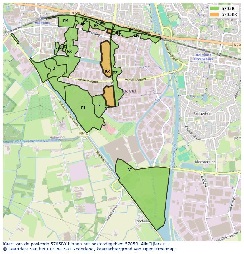 Afbeelding van het postcodegebied 5705 BX op de kaart.