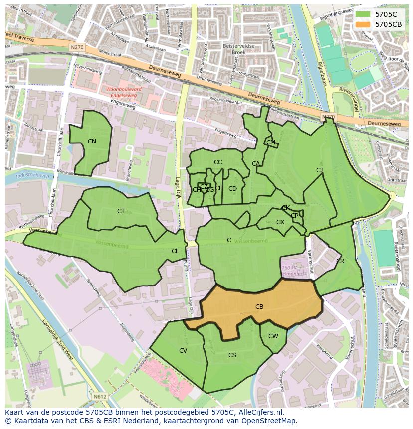 Afbeelding van het postcodegebied 5705 CB op de kaart.