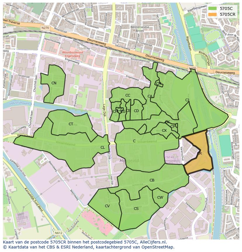 Afbeelding van het postcodegebied 5705 CR op de kaart.