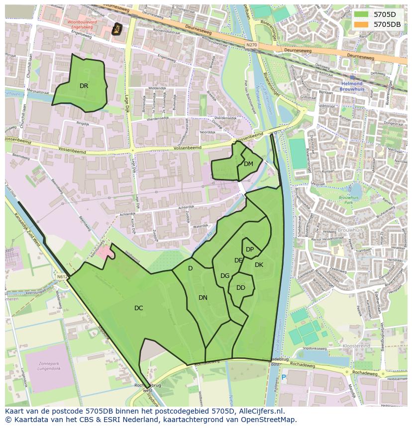 Afbeelding van het postcodegebied 5705 DB op de kaart.