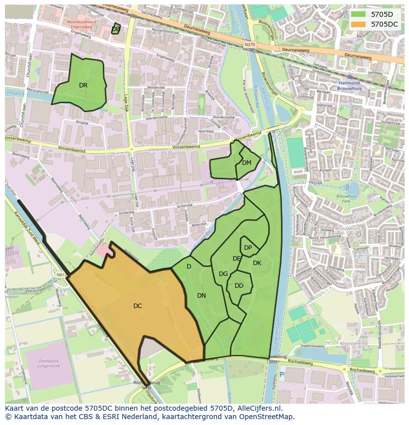 Afbeelding van het postcodegebied 5705 DC op de kaart.