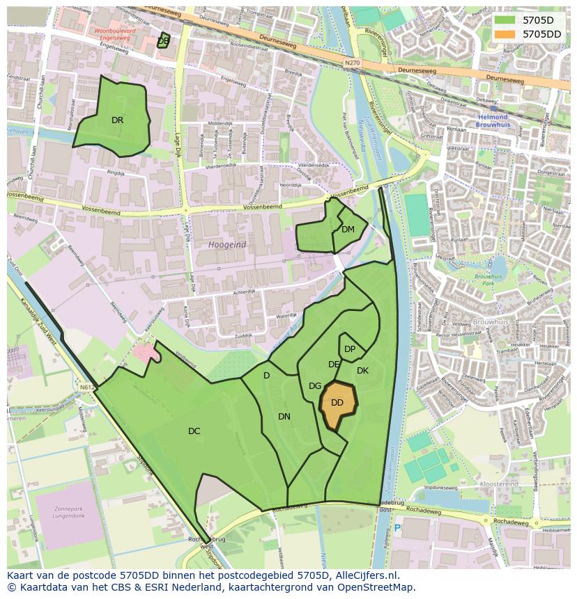 Afbeelding van het postcodegebied 5705 DD op de kaart.