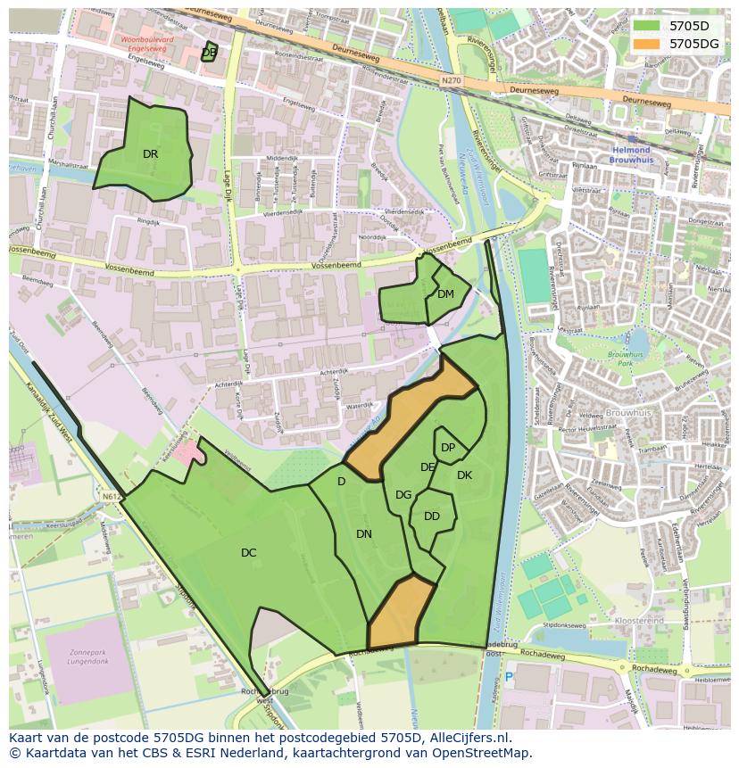 Afbeelding van het postcodegebied 5705 DG op de kaart.
