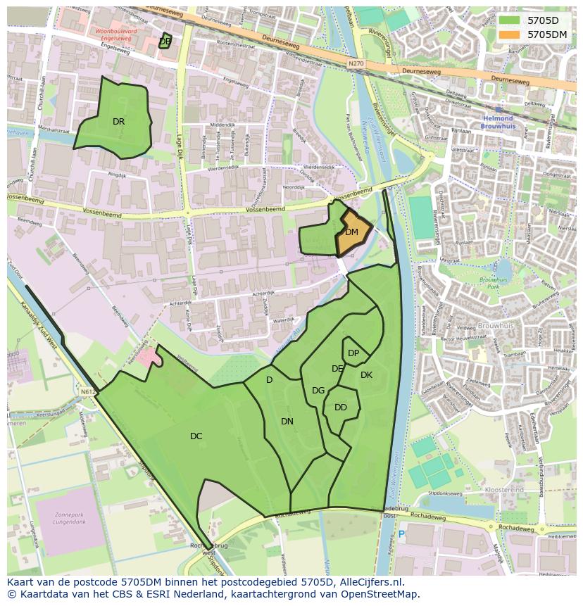 Afbeelding van het postcodegebied 5705 DM op de kaart.