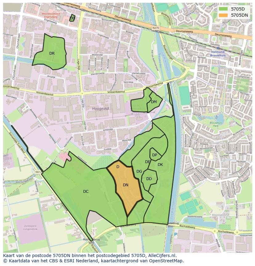 Afbeelding van het postcodegebied 5705 DN op de kaart.