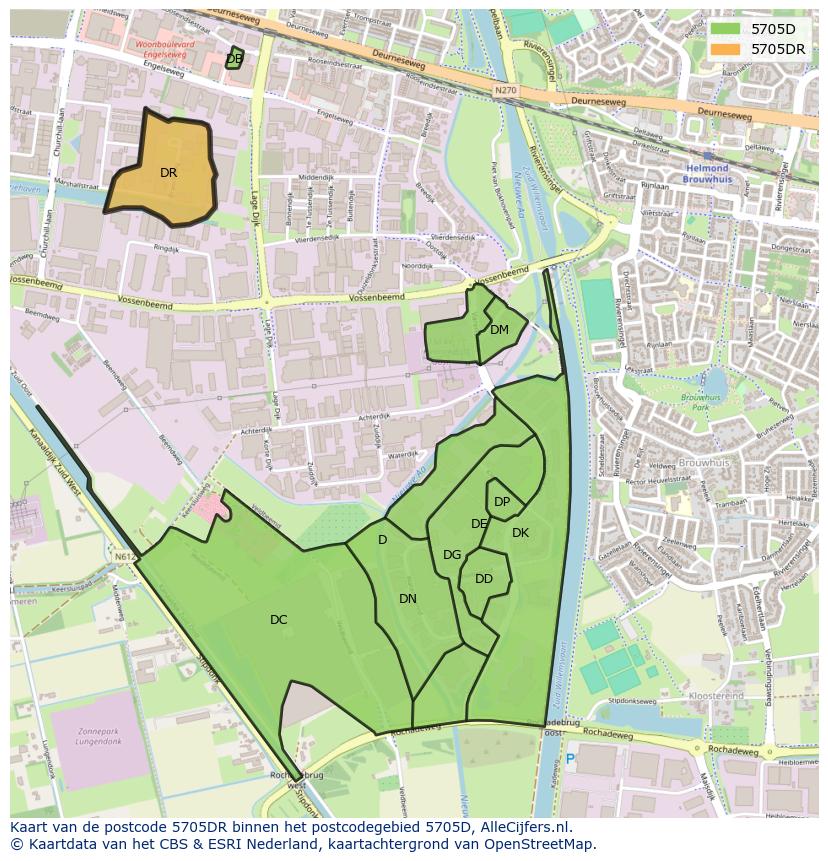 Afbeelding van het postcodegebied 5705 DR op de kaart.
