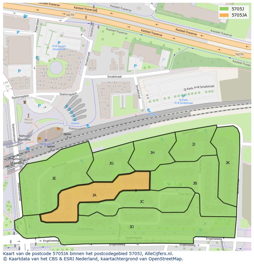 Afbeelding van het postcodegebied 5705 JA op de kaart.