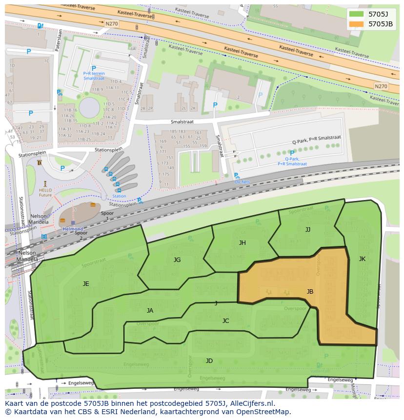 Afbeelding van het postcodegebied 5705 JB op de kaart.