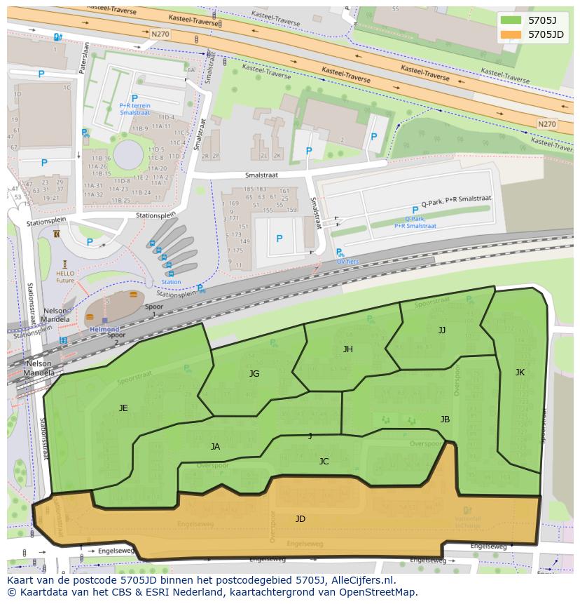 Afbeelding van het postcodegebied 5705 JD op de kaart.