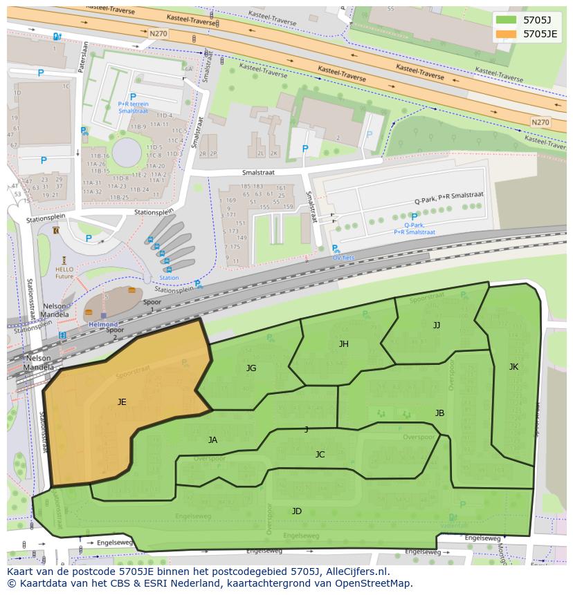 Afbeelding van het postcodegebied 5705 JE op de kaart.