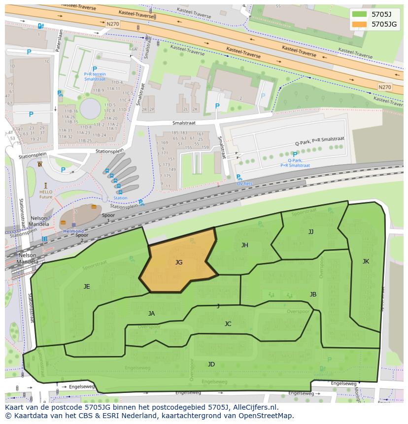 Afbeelding van het postcodegebied 5705 JG op de kaart.