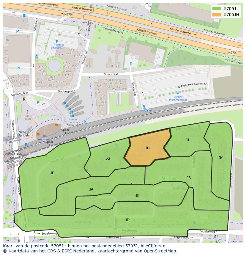 Afbeelding van het postcodegebied 5705 JH op de kaart.