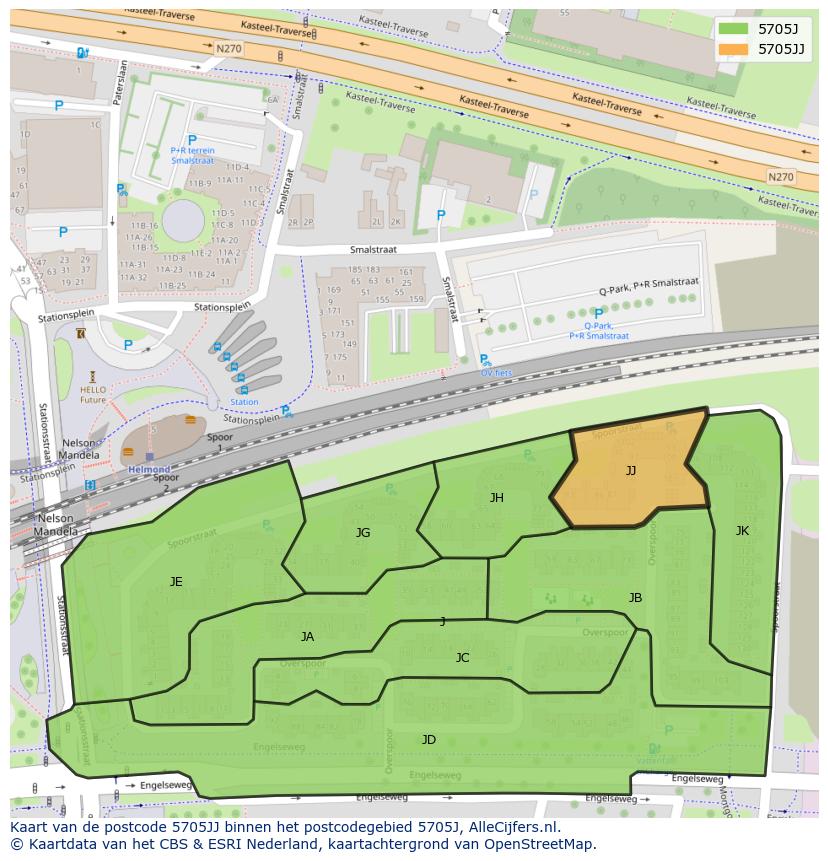 Afbeelding van het postcodegebied 5705 JJ op de kaart.