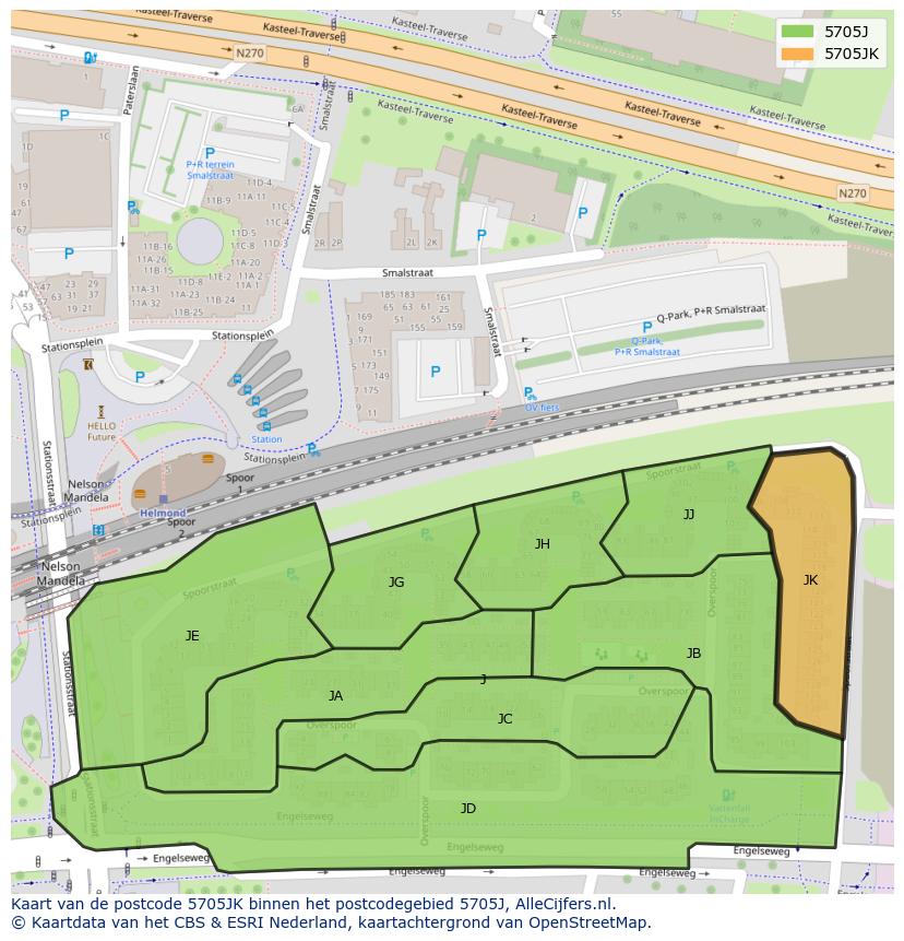 Afbeelding van het postcodegebied 5705 JK op de kaart.