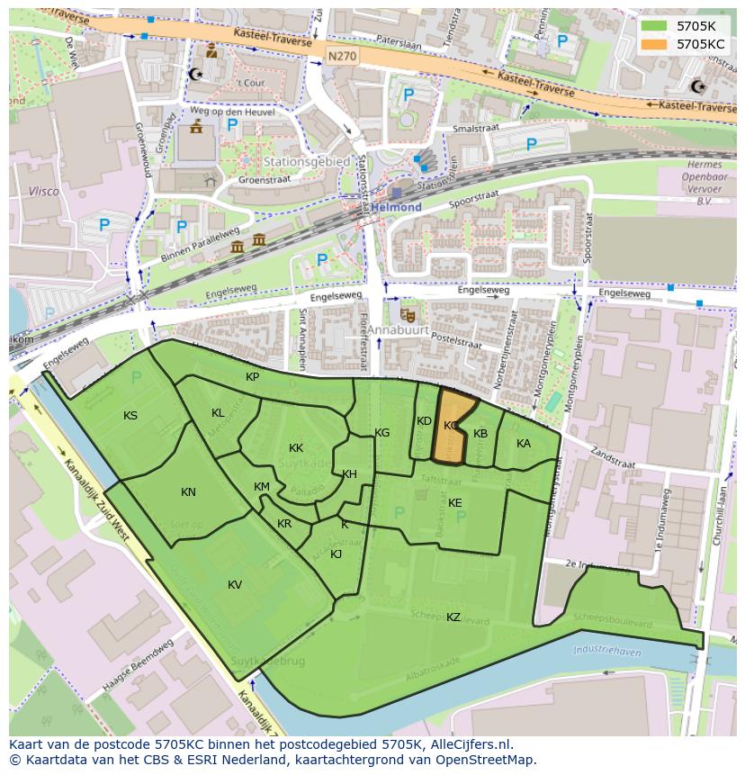 Afbeelding van het postcodegebied 5705 KC op de kaart.